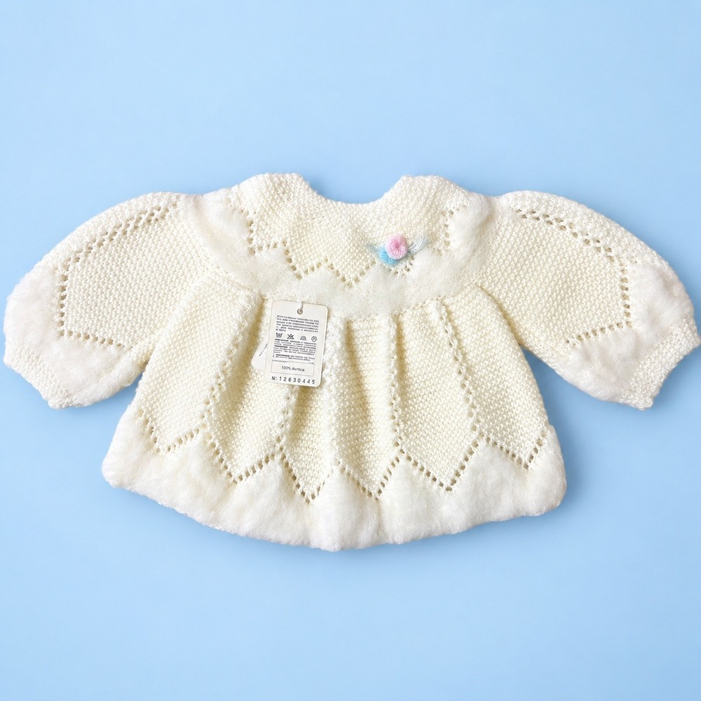 Cha-O Baby Cardigan 0-3M Vintage NWT Pointelle Fuzzy Trim Heirloom Layette White
